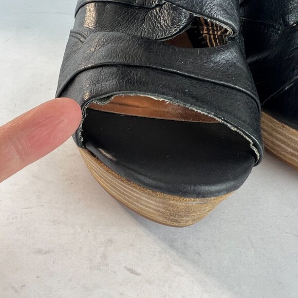 Seychelles Sandals Womens 8.5 Black Leather Wedge Stacked Heel Criss‎ Cross - Picture 7 of 15